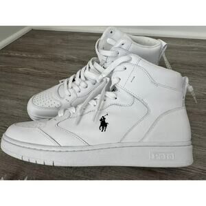 Polo Ralph Lauren Men's Court Leather High-Tops White Shoes Size 9.5 New